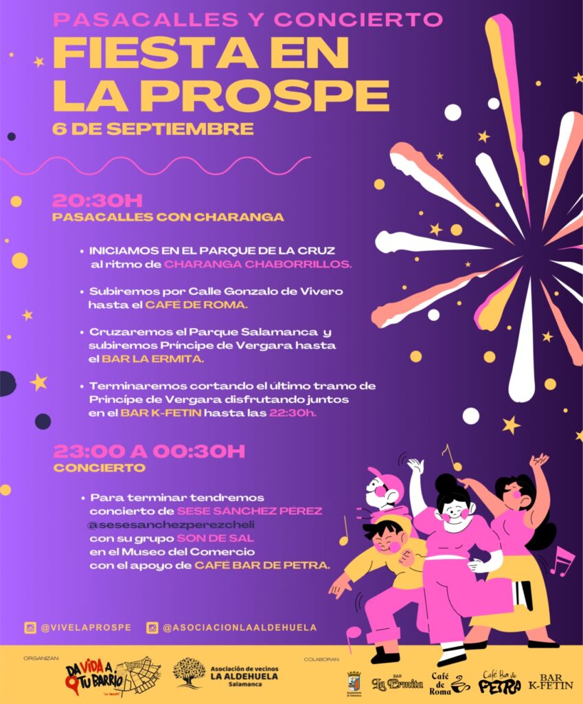 Cartel de fiesta en el barrio de la Prosperidad 6 de septiembre 2024. Asociación La Aldehuela